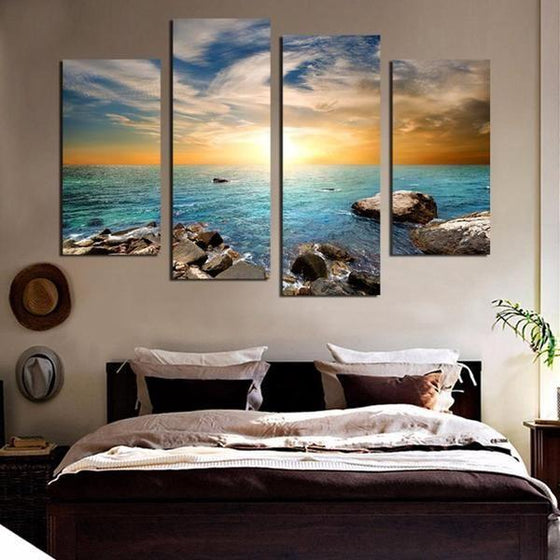 Calm Blue Sea & Sunset Canvas Wall Art Bedroom Decor