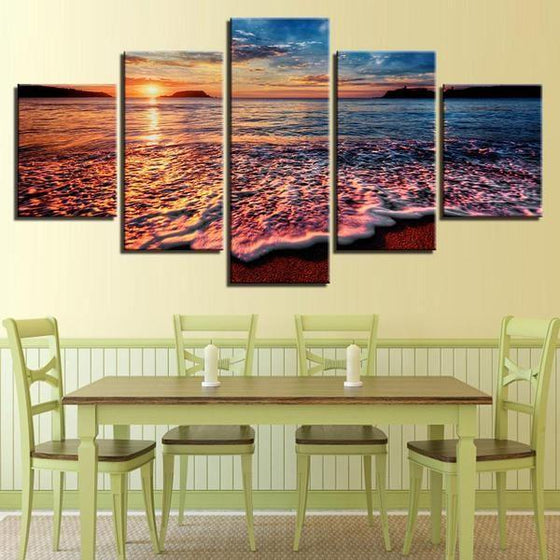 Foamy Beach Waves & Sunset Canvas Wall Art Dining Room