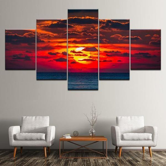 Red Cloudy Sunset Canvas Wall Art Prints