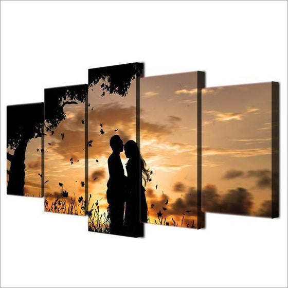 Couple Silhouette Under Sunset Canvas Wall Art Prints