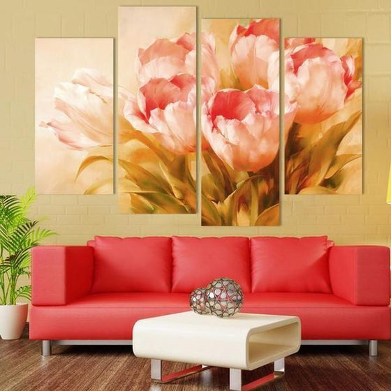 Blooming Pink Tulip Canvas Wall Art Living Room