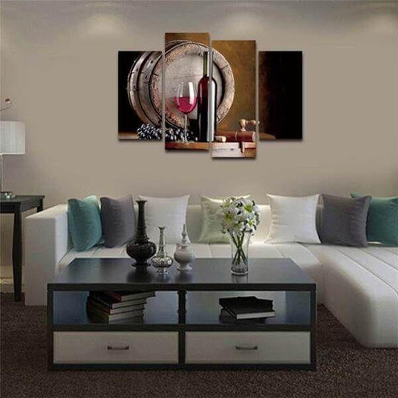 Red Wine And Barrel Canvas Wall Art For Living Room