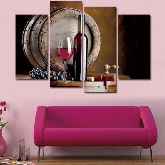 Red Wine And Barrel Canvas Wall Art Prints
