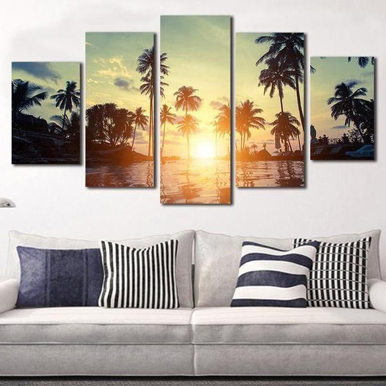 Coconut Trees Beach Sunset View Canvas Wall Art Home Decor