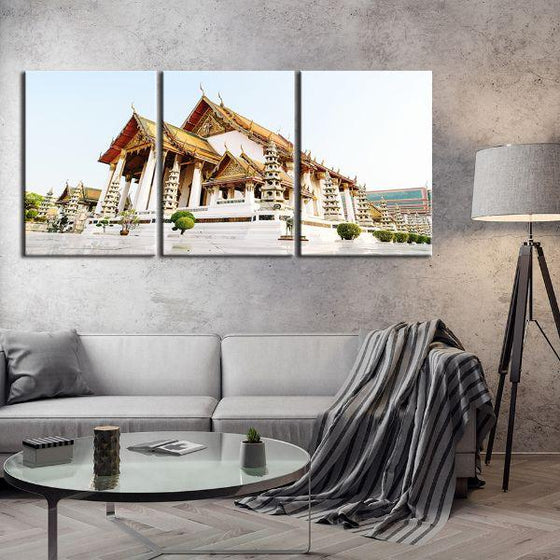 Wat Suthat In Bangkok 3 Panels Canvas Wall Art Living Room