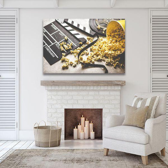 Watching Movie With Popcorn Canvas Wall Art Print
