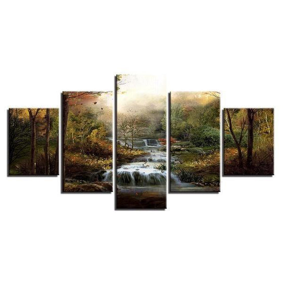 Foggy Forest Waterfall Canvas Wall Art Ideas