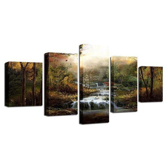 Foggy Forest Waterfall Canvas Wall Art Prints