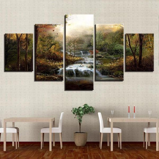 Foggy Forest Waterfall Canvas Wall Art