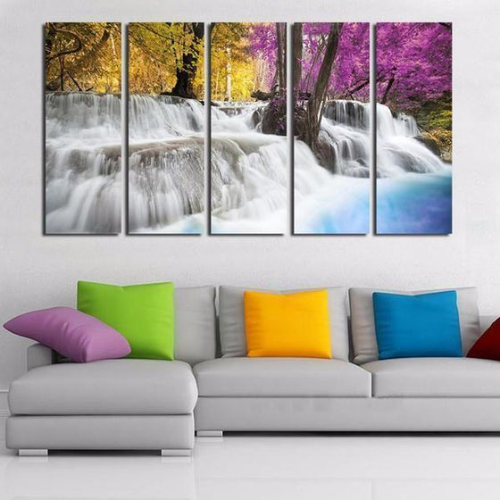 Colored Trees & Waterfalls Canvas Wall Art Home Decor