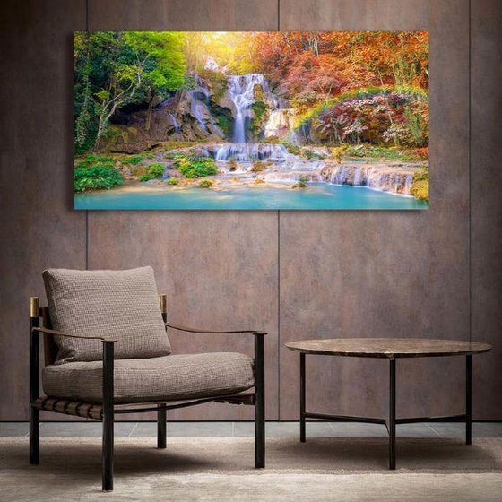 Waterfalls And A Rainbow Wall Art Living Room