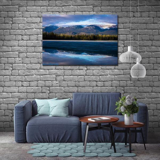 Waves With Mountain Ranges Wall Art Canvas