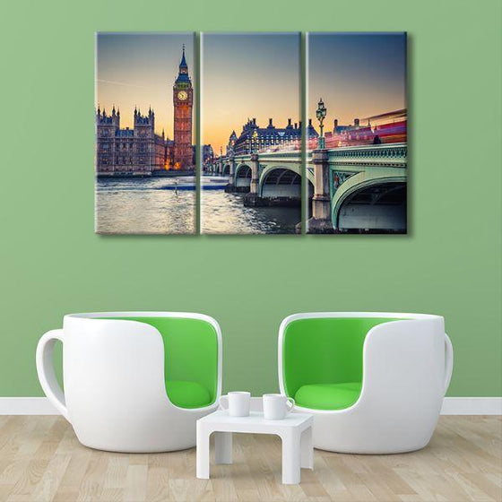 Westminster Bridge & Big Ben 3-Panel Canvas Art Living Room