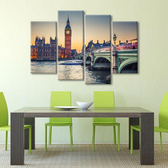 Westminster Bridge & Big Ben 4-Panel Canvas Wall Art Dining Room
