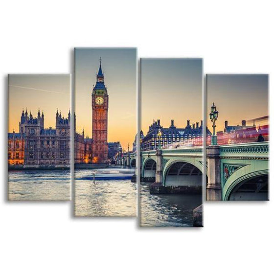 Westminster Bridge & Big Ben 4-Panel Canvas Wall Art