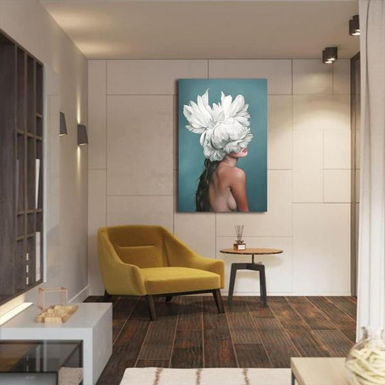 White Feathered Woman Wall Art Canvas