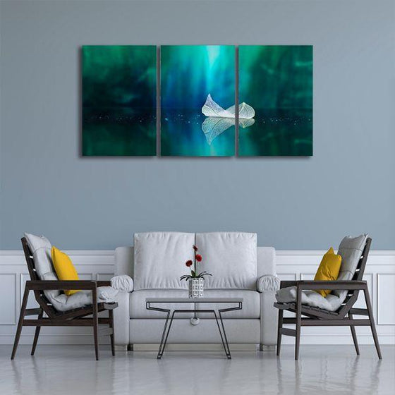 White Floating Leaf 3 Panels Canvas Wall Art Living Room