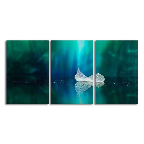 White Floating Leaf 3 Panels Canvas Wall Art