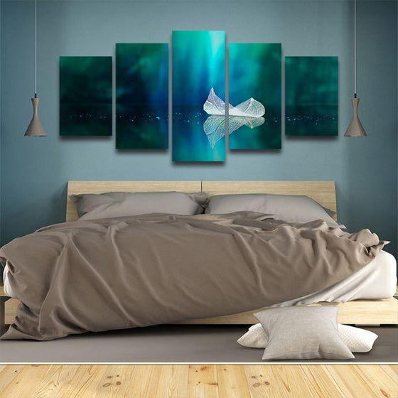 White Floating Leaf 5 Panels Canvas Wall Art Bed Room