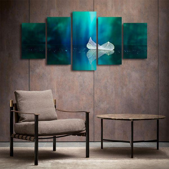 White Floating Leaf 5 Panels Canvas Wall Art Decor