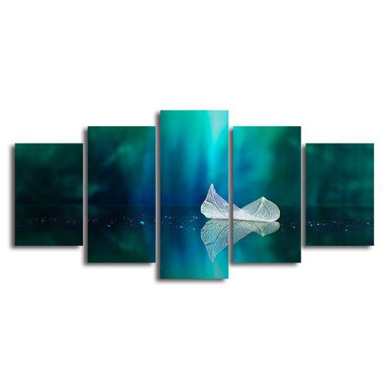 White Floating Leaf 5 Panels Canvas Wall Art