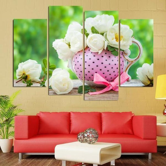 White Flowers Wall Art Canvases