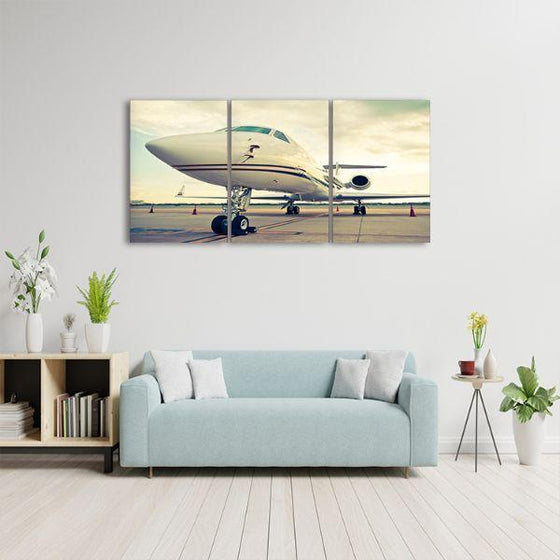 White Jet Plane 3 Panels Canvas Wall Art Decor