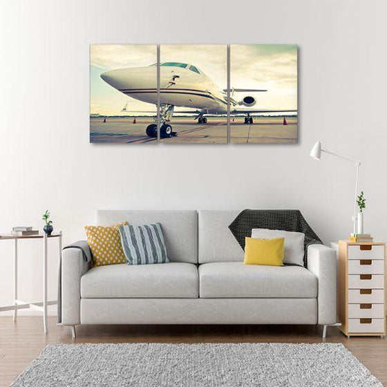 White Jet Plane 3 Panels Canvas Wall Art Living Room