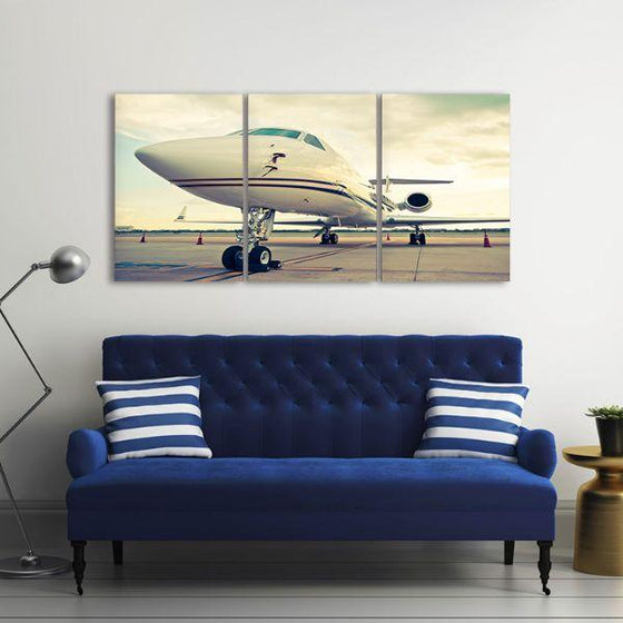 White Jet Plane 3 Panels Canvas Wall Art Office