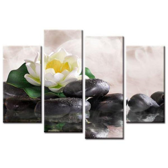 White Lotus With Zen Stones Wall Art