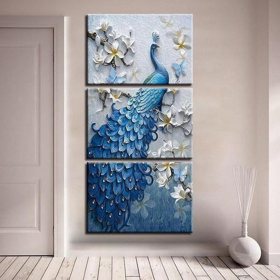 White Orchid Blue Peacock Canvas Wall Art Decor