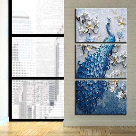 White Orchid Blue Peacock Canvas Wall Art Living Room