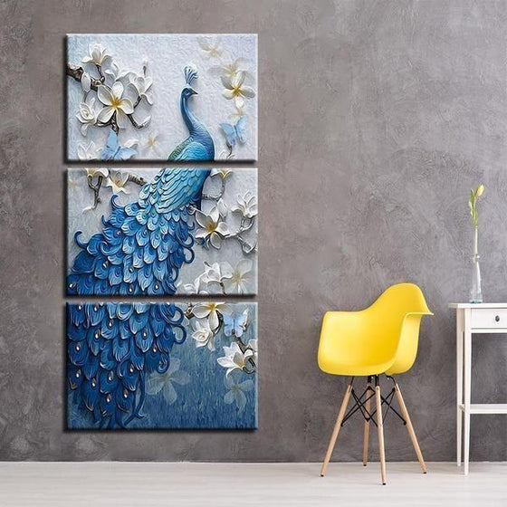White Orchid Blue Peacock Canvas Wall Art Print