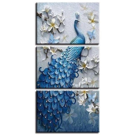 White Orchid Blue Peacock Canvas Wall Art