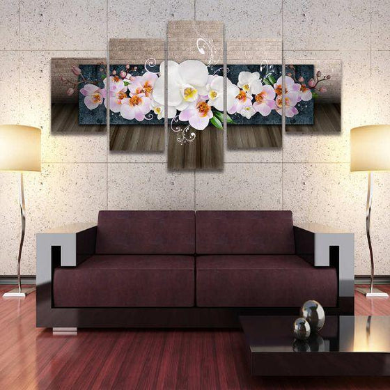 White Orchids 5 Panels Canvas Wall Art Living Room