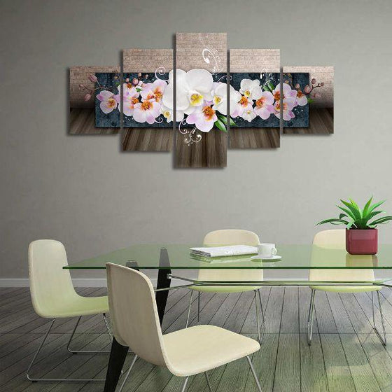 White Orchids 5 Panels Canvas Wall Art Office