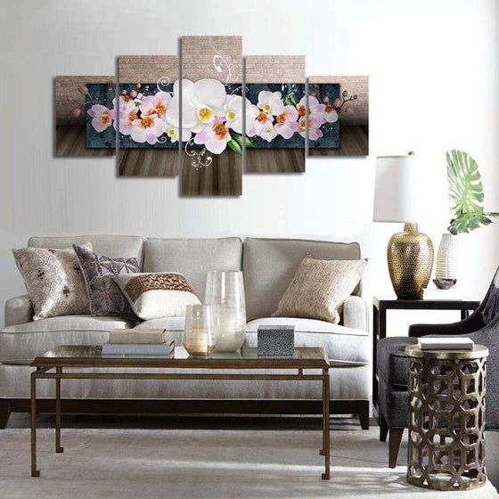 White Orchids 5 Panels Canvas Wall Art Prints