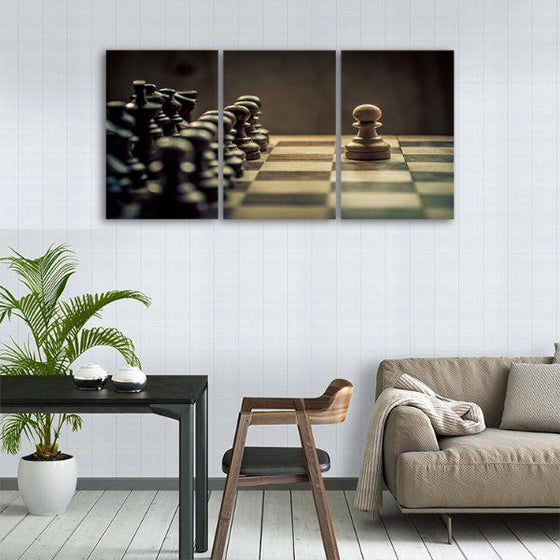 White Pawn Chess Piece 3 Panels Canvas Wall Art Dining Room
