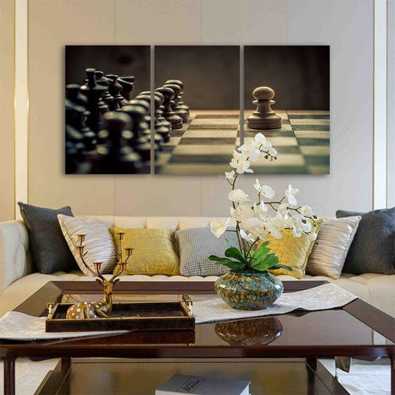 White Pawn Chess Piece 3 Panels Canvas Wall Art Living Room