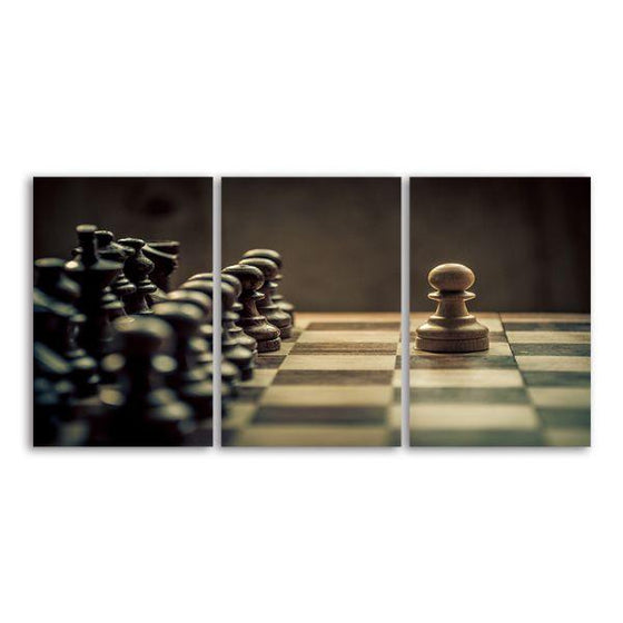 White Pawn Chess Piece 3 Panels Canvas Wall Art