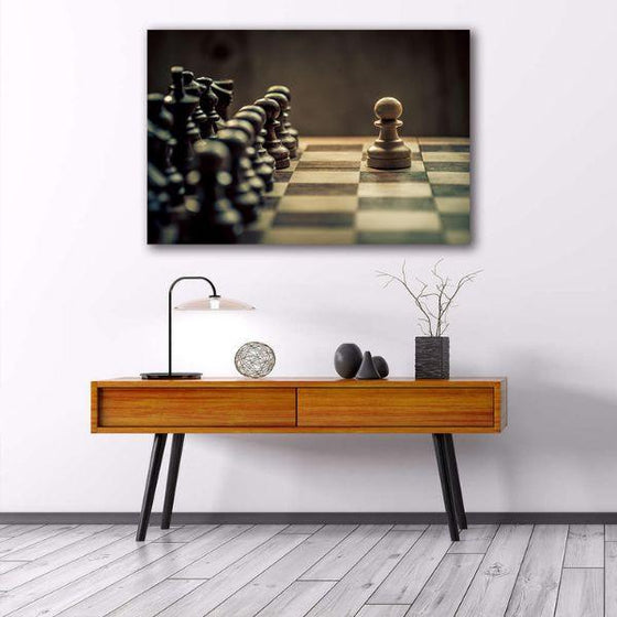 White Pawn On The Move 1 Panel Canvas Wall Art Decor