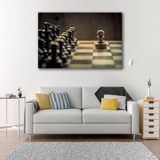 White Pawn On The Move 1 Panel Canvas Wall Art Living Room