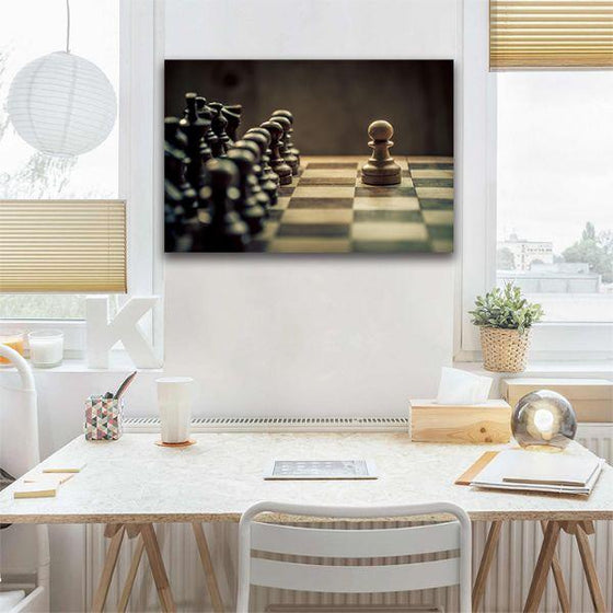 White Pawn On The Move 1 Panel Canvas Wall Art Print