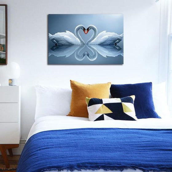 White Swan Lovers Canvas Wall Art Bedroom