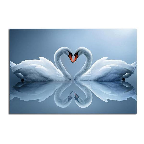White Swan Lovers Canvas Wall Art
