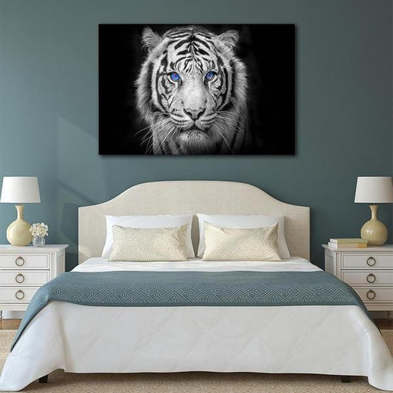 White Tiger With Blue Eyes Canvas Wall Art Bedroom