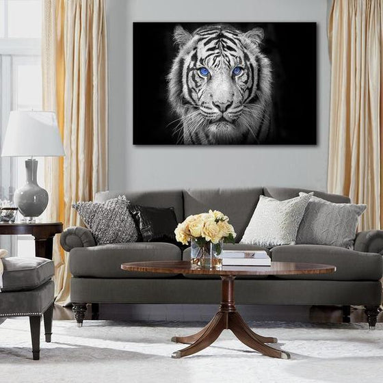 White Tiger With Blue Eyes Canvas Wall Art Living Room