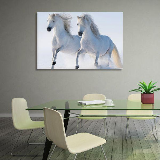 White Wild Horses Canvas Wall Art Decor