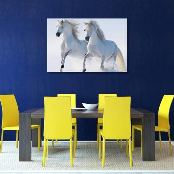 White Wild Horses Canvas Wall Art Dining Room