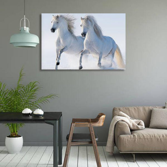 White Wild Horses Canvas Wall Art Print
